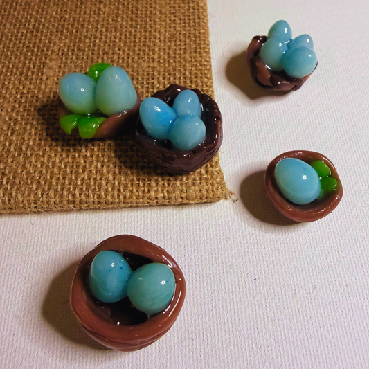 Birds Nest Magnets. Featuring blue eggs.