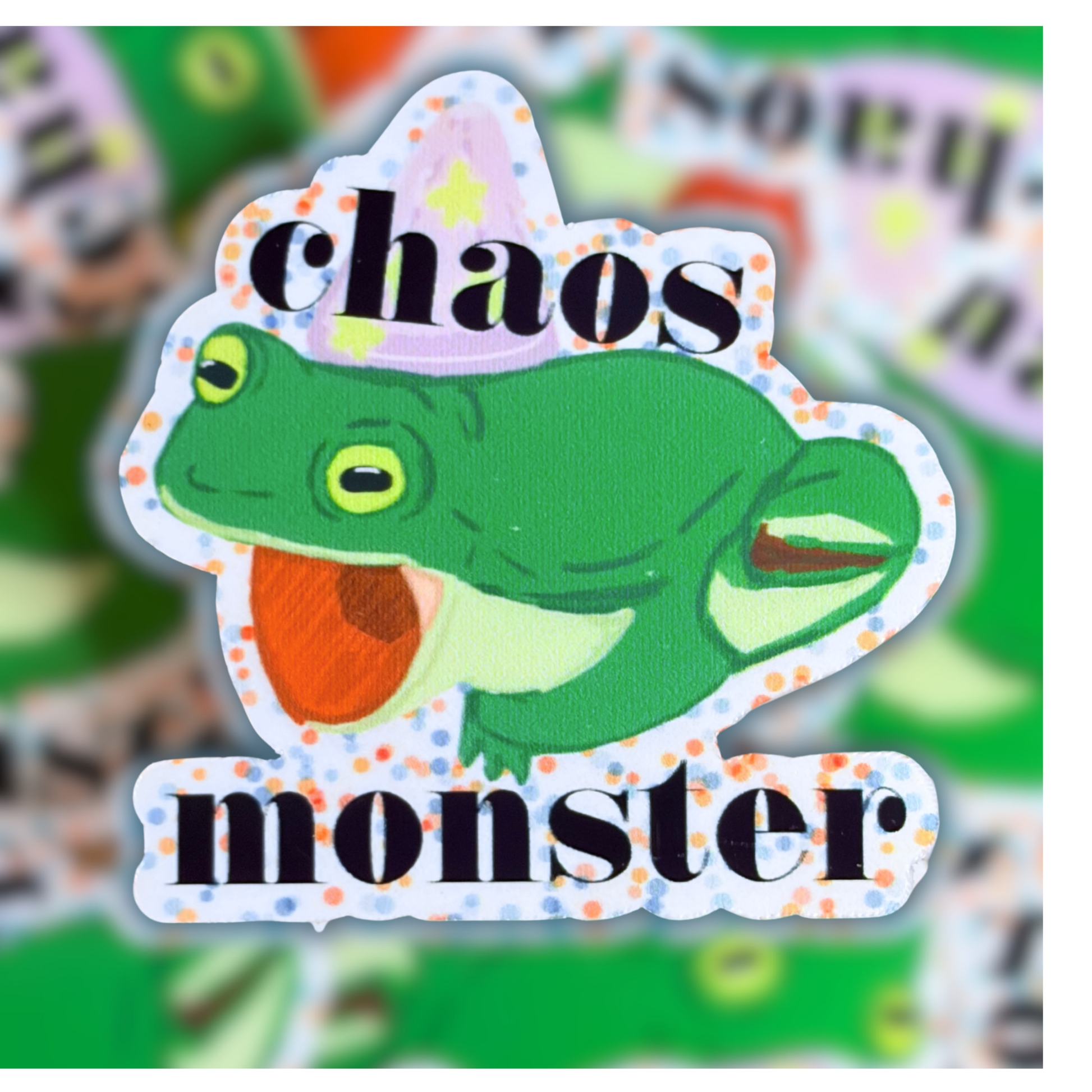 A frog in a wizard hat screaming. With the caption Chaos Monster