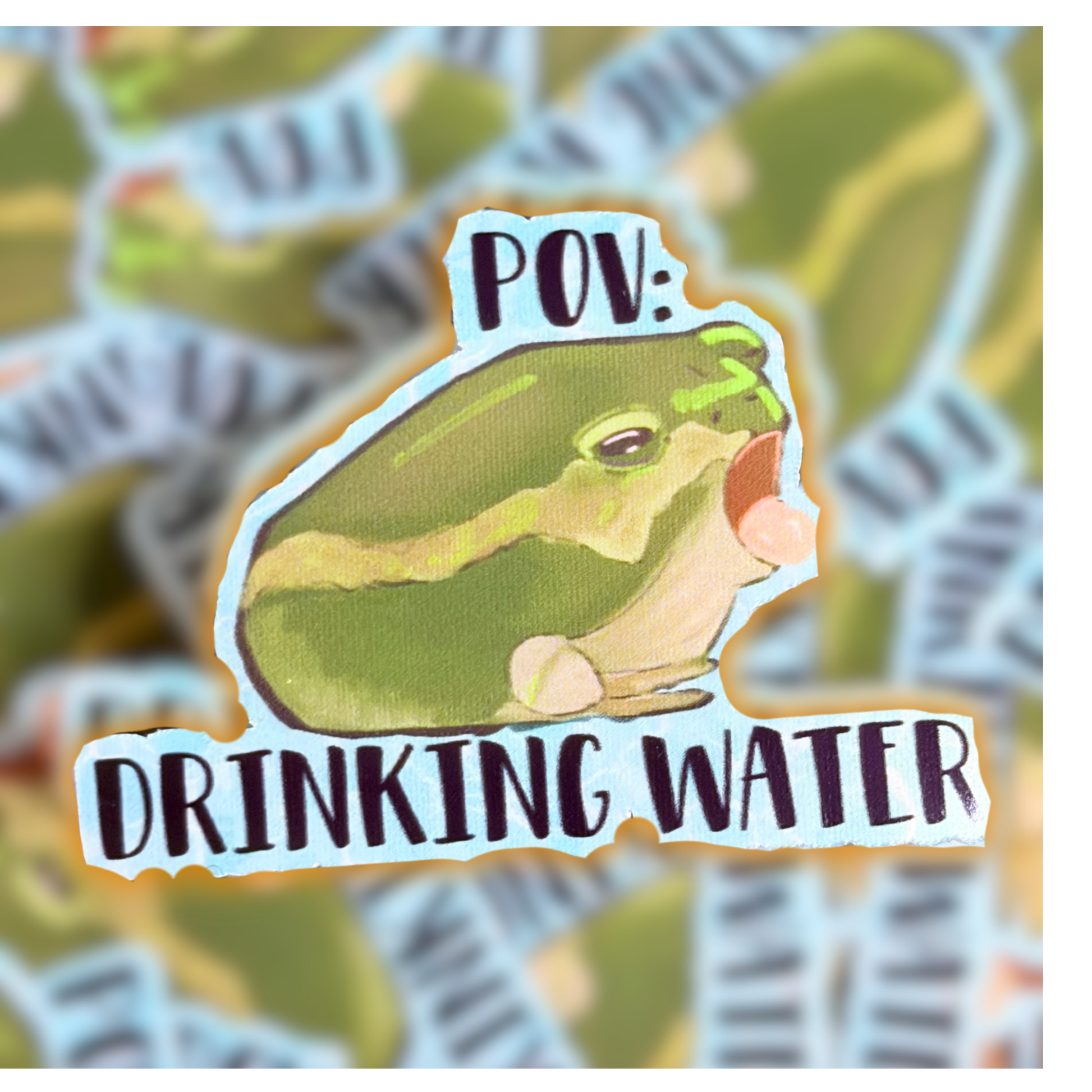 A frog sticking its tongue out with the text POV: Drinking Water