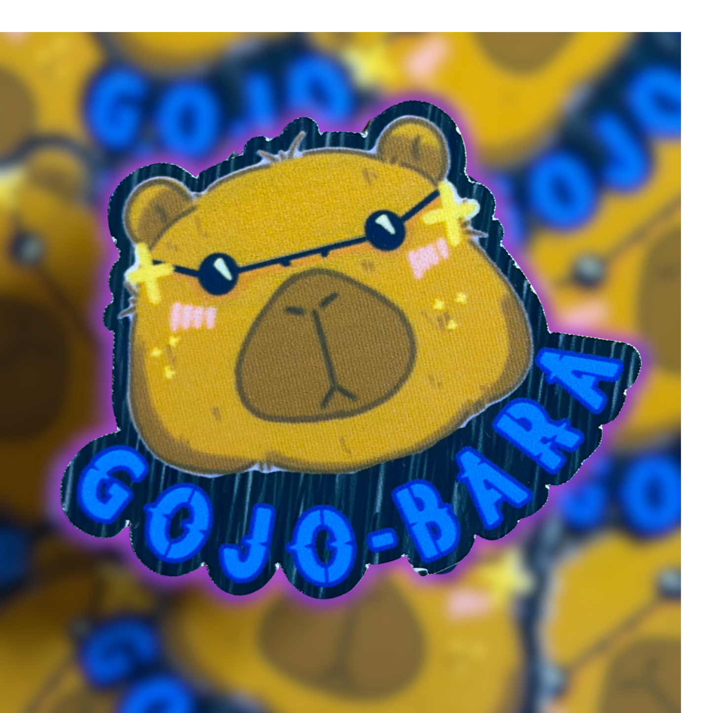 A capybara with Gojo sunglasses with the text Gojo-bara